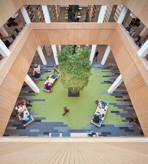 Photograph showing interior of Lancaster University Library