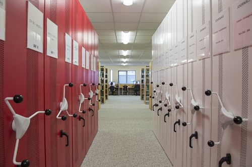 Photograph showing archival storage area at Rothamsted Research Library